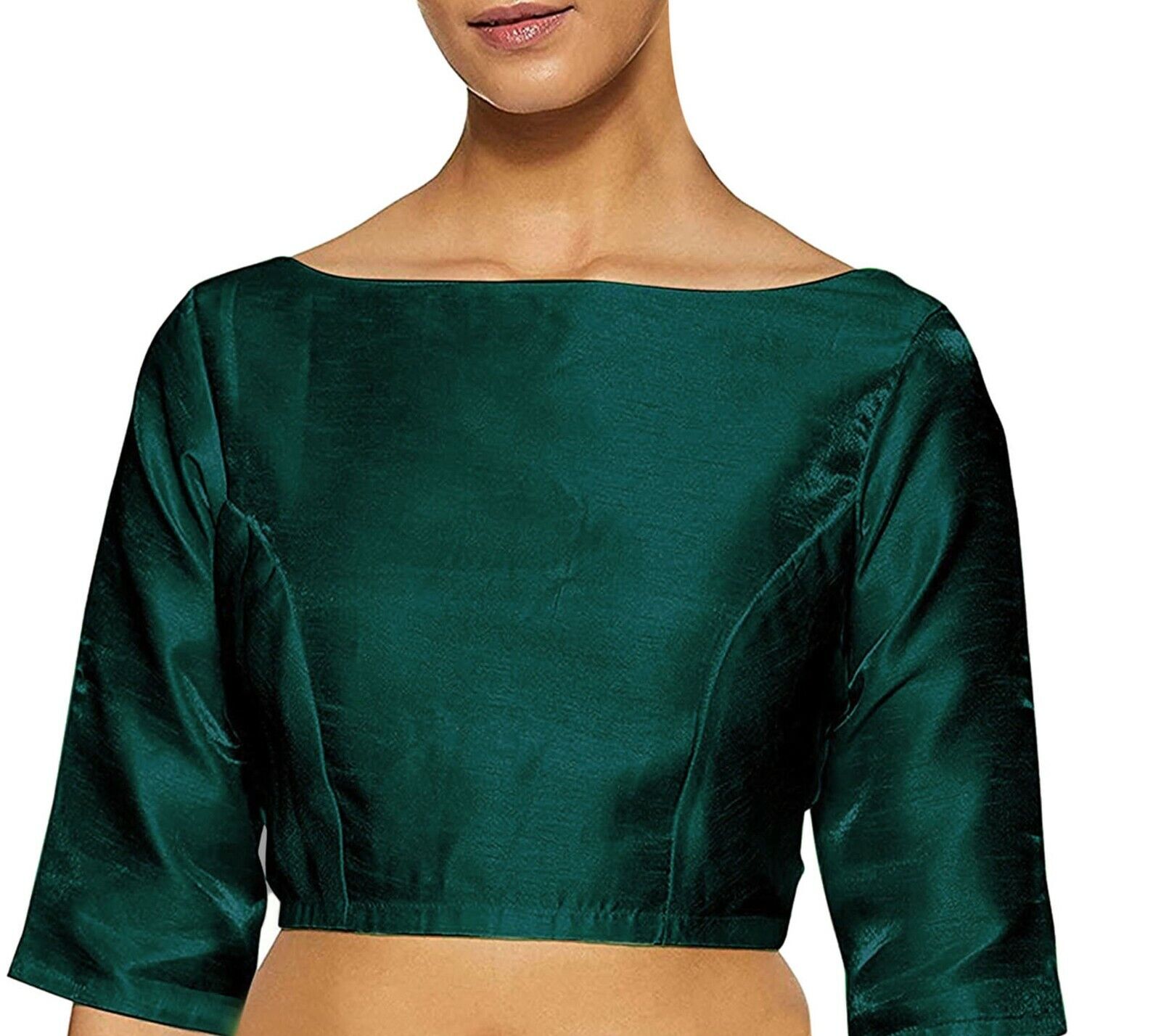 Women Dupion Silk Blouse Boat Neck Suitable Sari Top, Bollywood Choli, Crop Top