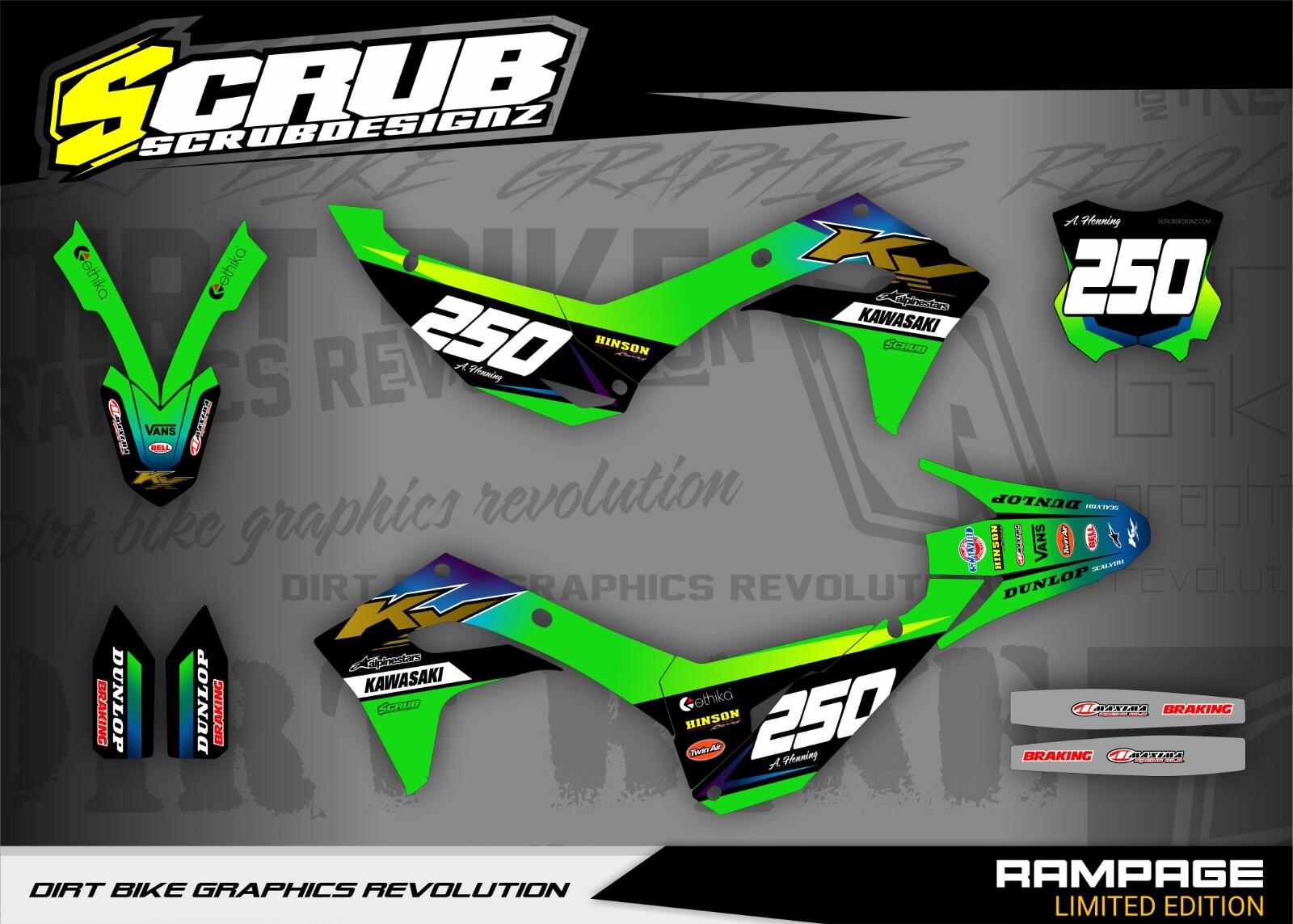 Plastics + Graphics Kawasaki KX450 2024-2025 KX250 2025 KXF Custom race number