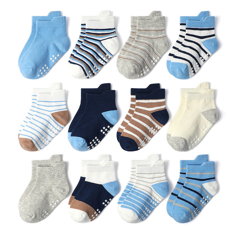 12 Pairs Boy Girl Ankle Socks Non Slip Baby Kid Cotton Gripper Trainer Toddler