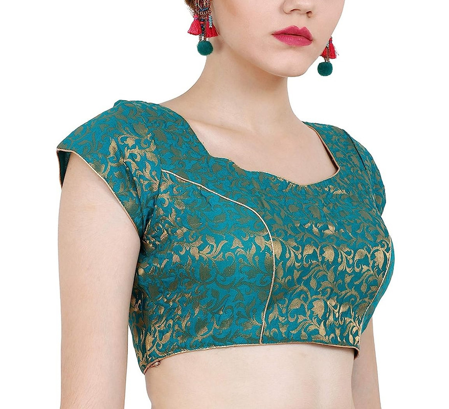 Women's Handmade Brocade Blouse Short Sleeve Saree Blouse Tunic Crop Top Choli - Picture 126 of 146