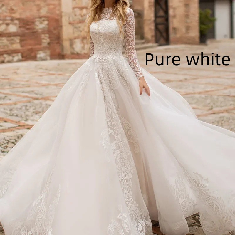 Exquisite Wedding Dress for women Long Sleeve Floral Pattern - Picture 13 of 18