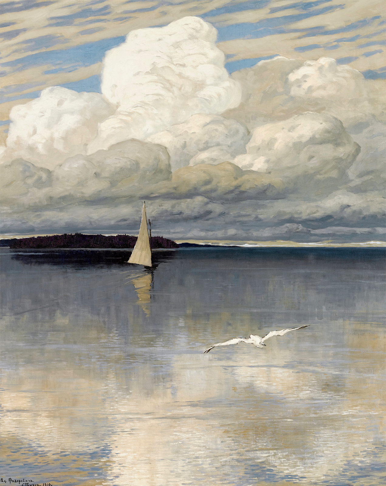 Seascape Sailboat Wall Art – Cloud-Filled Sky Poster – 12X16/16X20/18X24/24X36