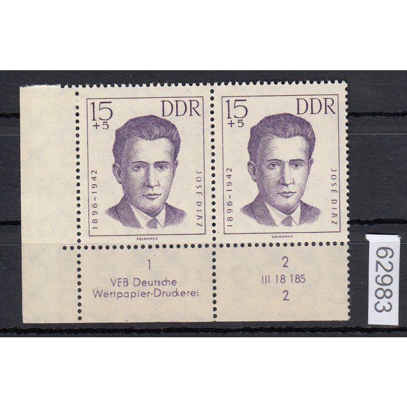 GDR 1962, Mich.-No.: 920 ** DV FNr. 2 Corner margin print note