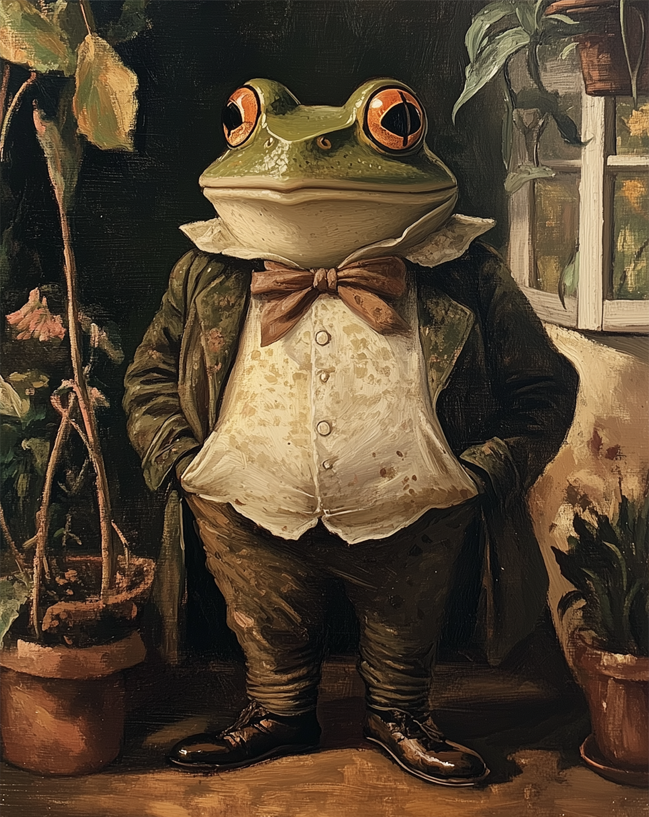 パム 21AW RENO CINO FROG LIFE (ARTWORK BY PETER SUTHERLAND) グラフィックプリントロングパンツ メンズ M Retro Frog Gentleman Poster - Victorian Amphibian Art - 12X16