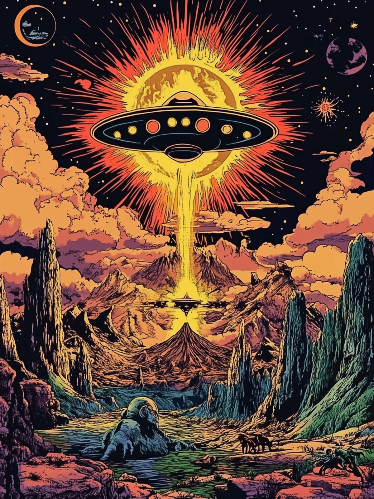 Retro UFO Sci-Fi Poster - Alien Invasion Wall Art - 12X16/16X20