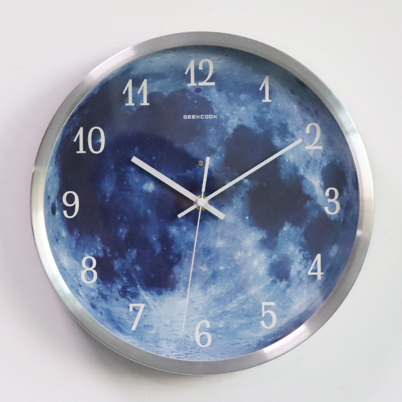 12-inch Wall Clock For Home Decoration Blue Moon Sound Control Luminous Simple M - Picture 8 of 9
