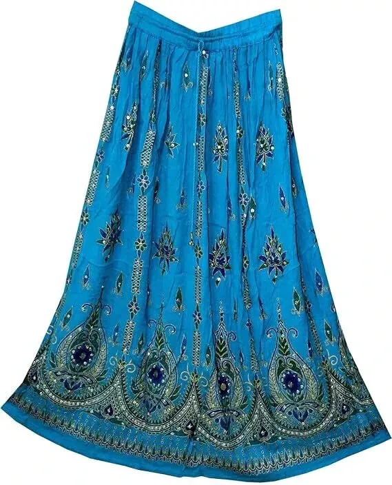 Women's Skirt Sequin Crinkle Handmade Gypsy Long Lehenga Hippie Boho Maxi Skirts - Bild 14 von 30