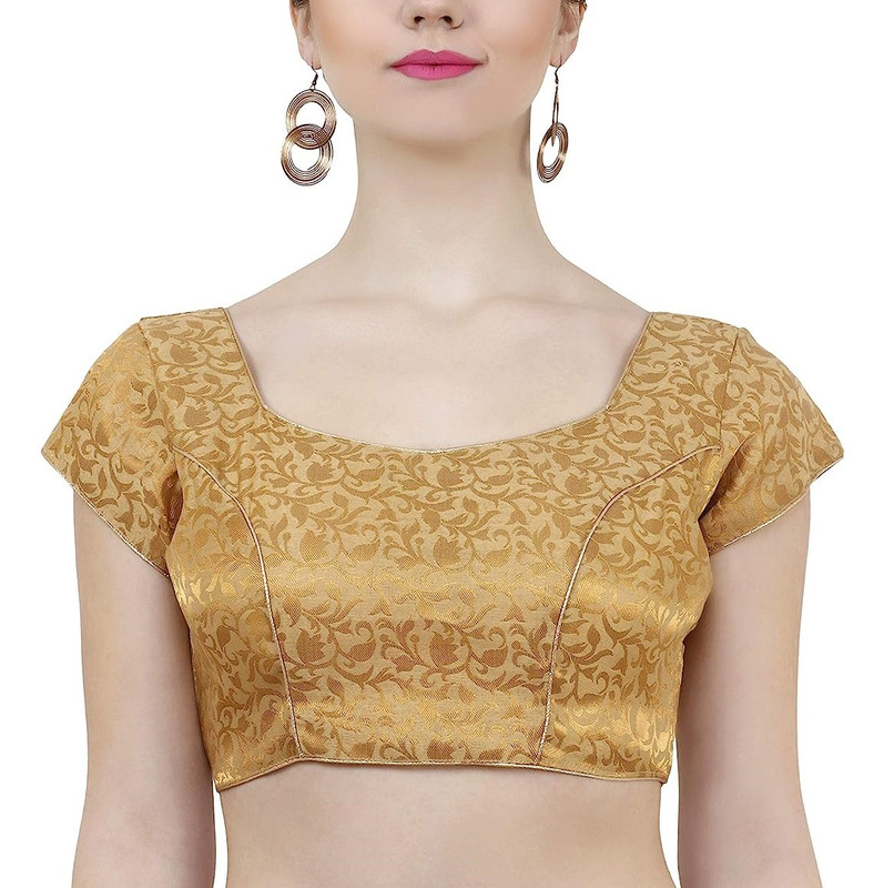 Women's Handmade Brocade Blouse Short Sleeve Saree Blouse Tunic Crop Top Choli - Picture 31 of 146