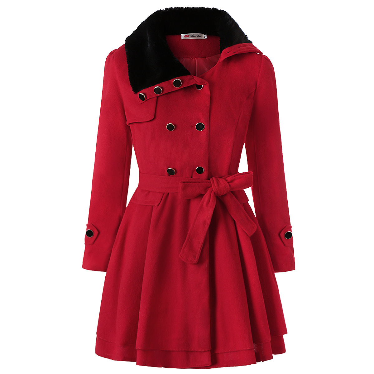 Women's Clothing Slim-fit Mid-length Woolen Coat Double-breasted Padded Coat - Picture 19 of 21