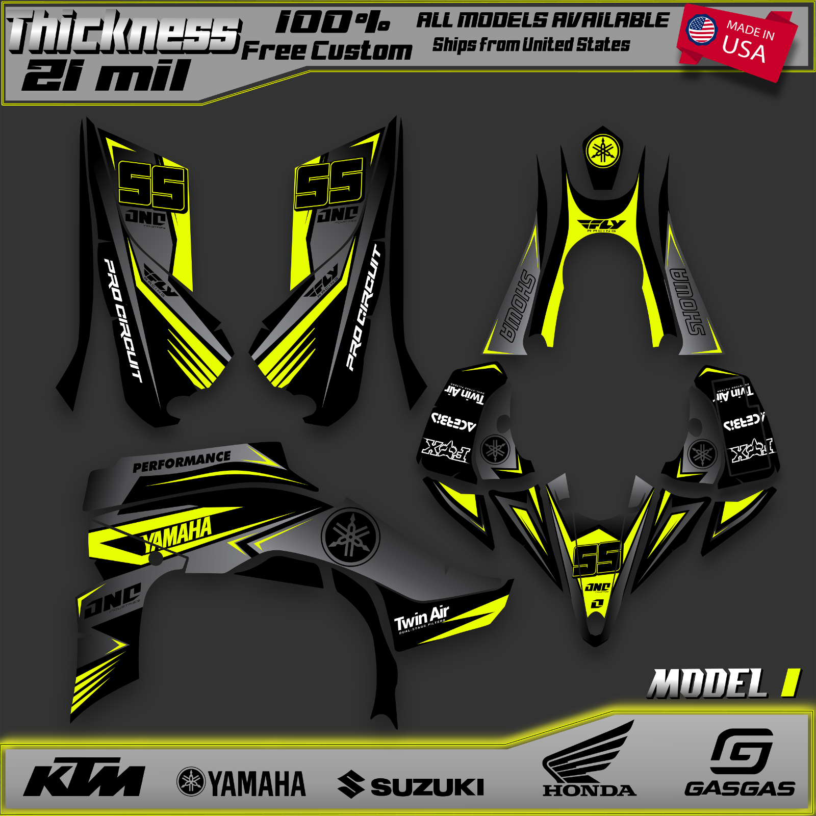 Yamaha YFZ 450R 450X Graphics decal kit stickers 2014 2016 2017 2018 2019 2023