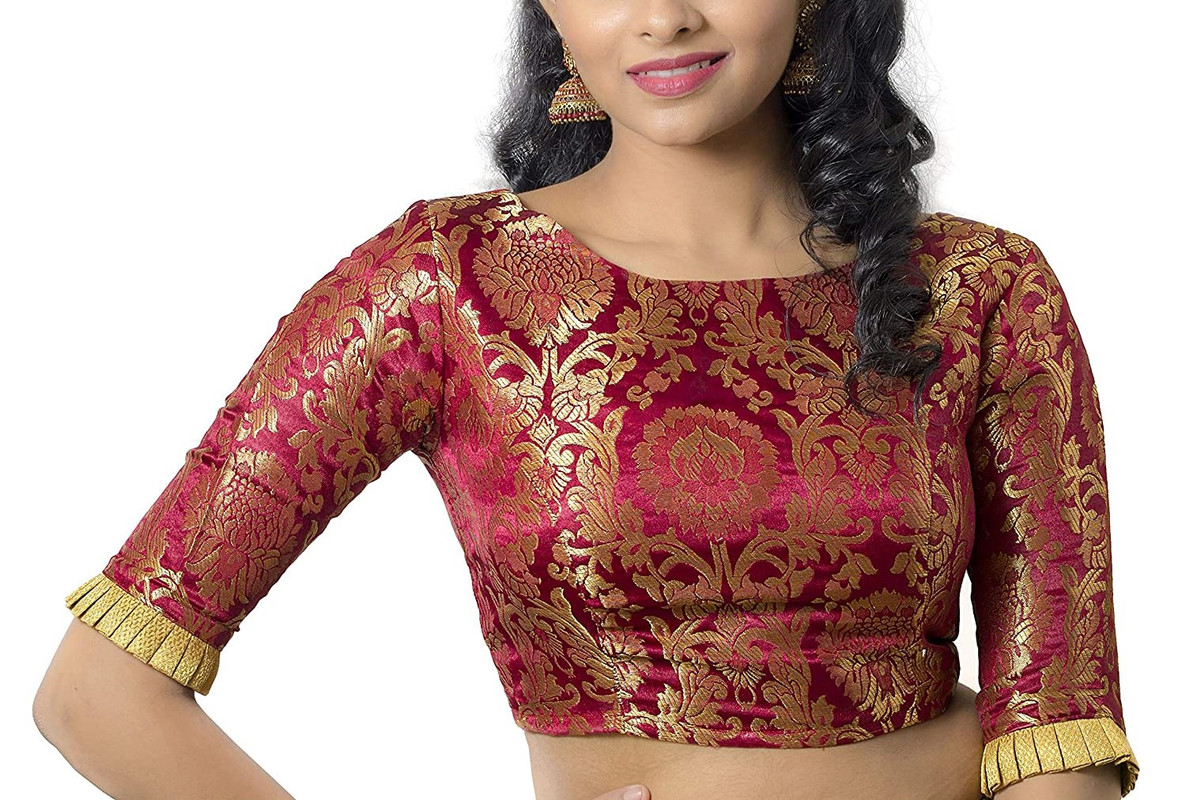 Brocade Saree Blouse Beautiful Lehenga Crop Top Ethnic Choli Boat Neck Partywear - Picture 83 of 110