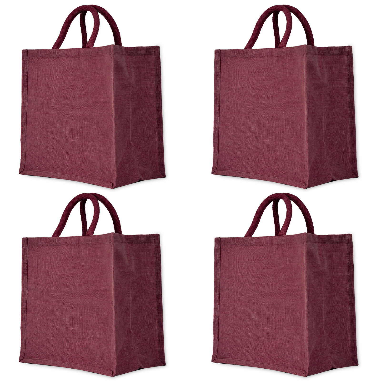 4 Juco Reusable Shopping Bags – Deep Red, Pink, Green, Orange 12″x12″x8″