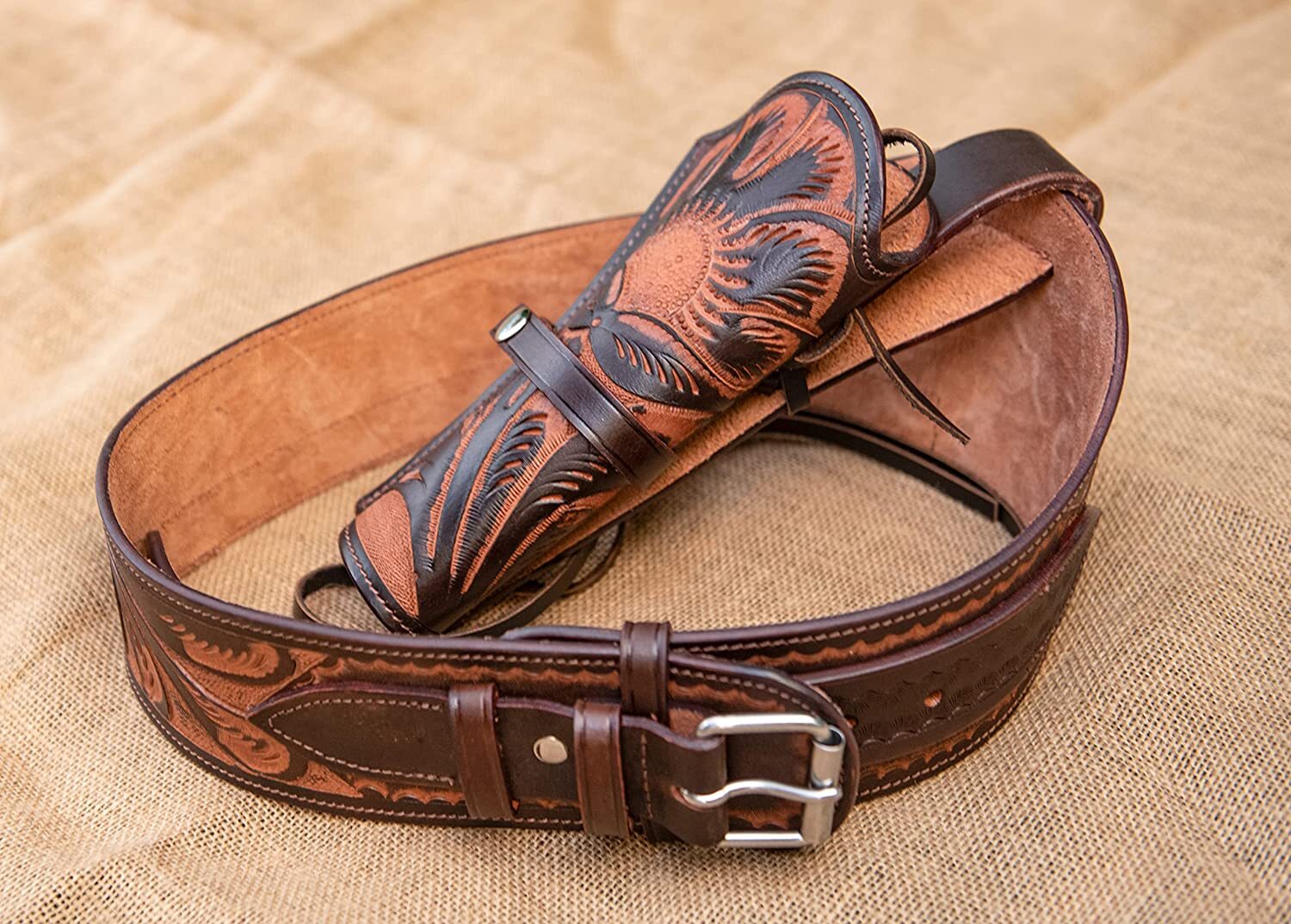 LEATHER WESTERN .22CALIBER RIGHT HAND SINGLE TOOLED HOLSTERRIG GUN BELT LOOP