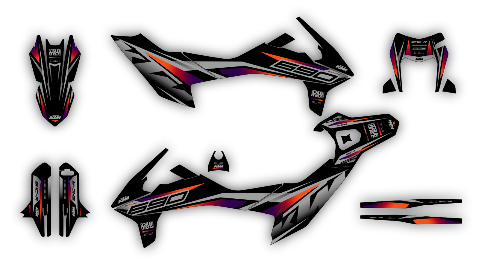 KTM graphics SMC-R 690 2019 2020 2021 2022 2023 2024 SCRUB decals Supermoto