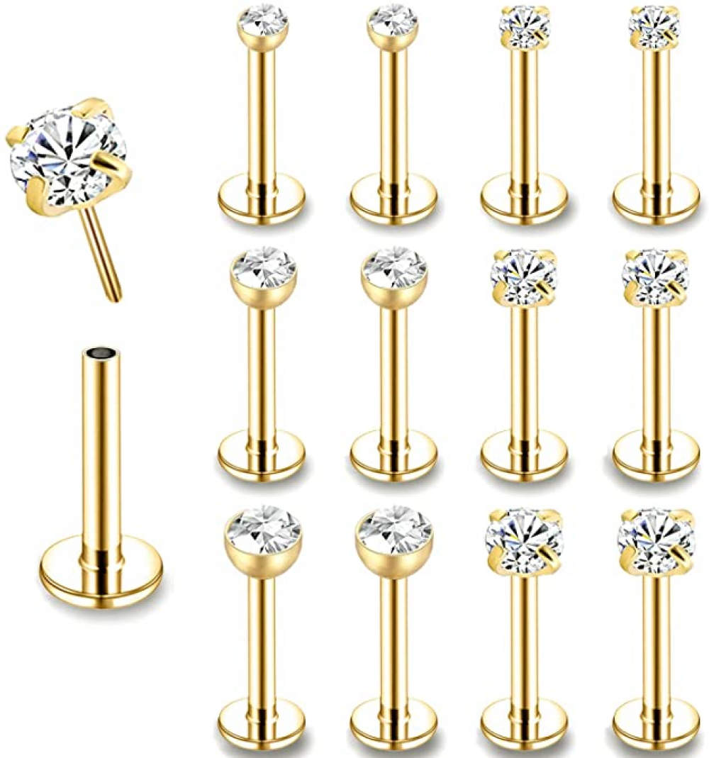 12Pcs 16G Threadless Lip Studs Stainless Steel CZ Helix Earring Labret Piercing - Picture 39 of 53