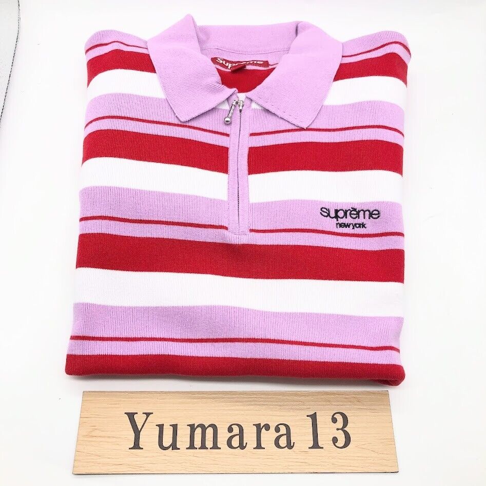 Supreme Stripe Zip L/S Polo Black Navy Pink 3colors FW24 | eBay UK