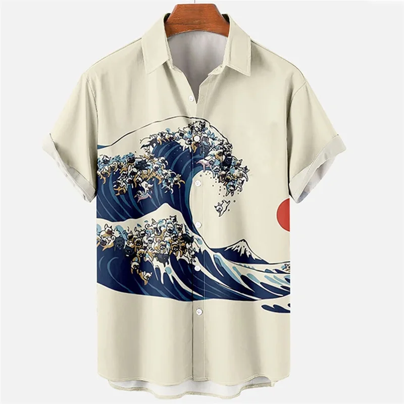 Japanese Sea Ocean Wave Graphic Shirt Men Women 3D Print Hawaiian Beach Shirts - Picture 81 of 91