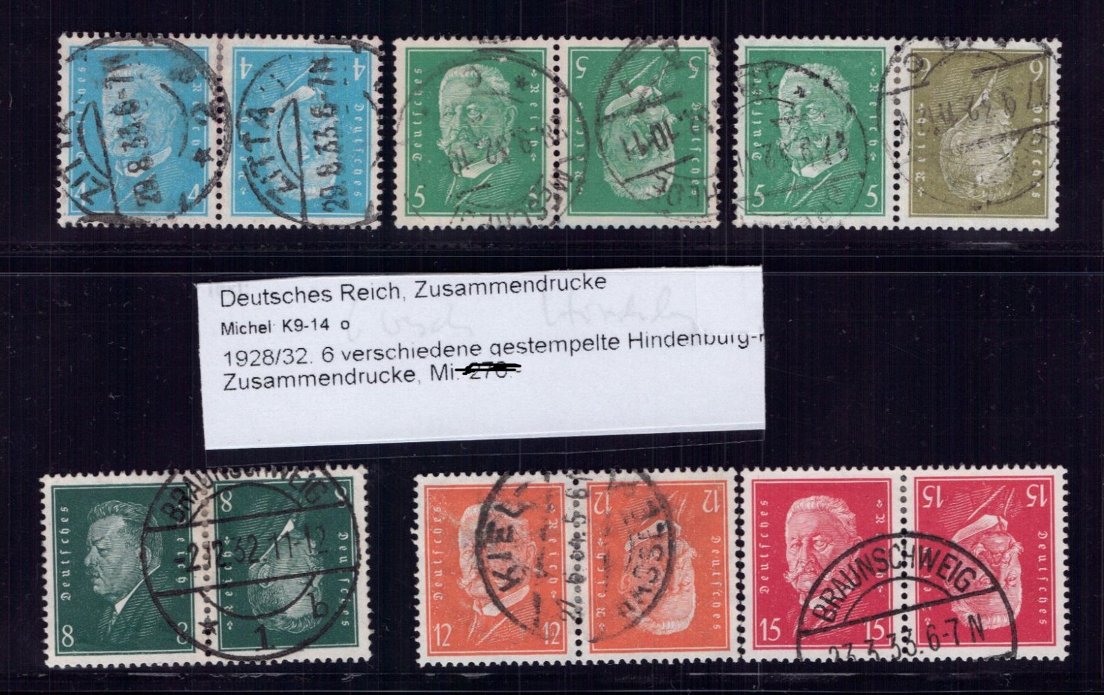 German Reich combined print K9 – K14 stamped