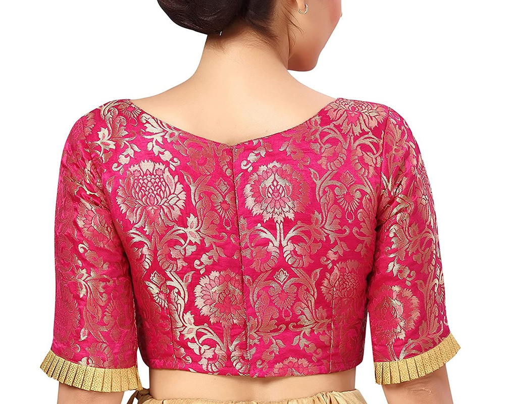 Brocade Saree Blouse Beautiful Lehenga Crop Top Ethnic Choli Boat Neck Partywear - Picture 20 of 110
