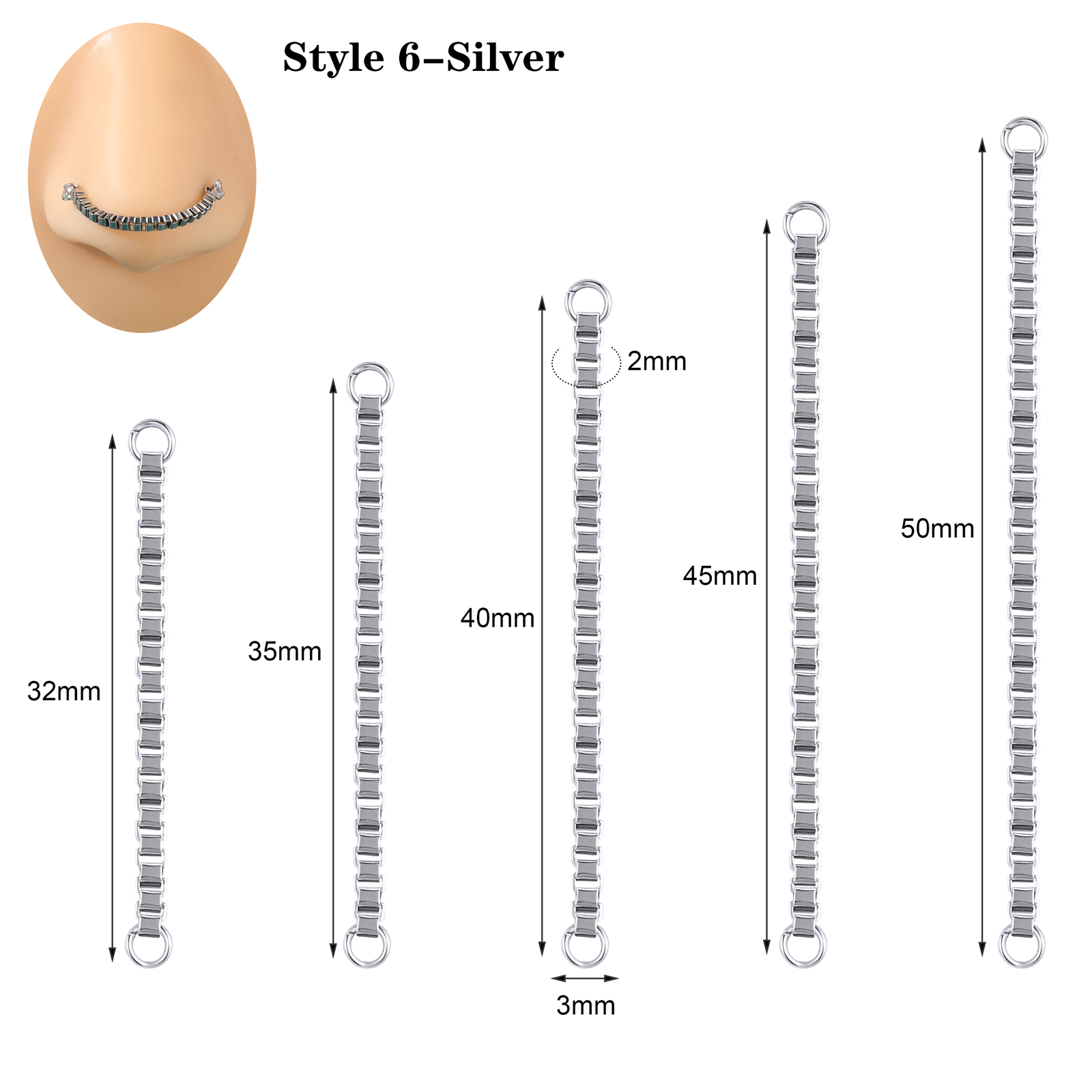 5Pcs Stainless Steel Nose Chain Double Nostril Piercing for Women Men Jewelry - Picture 69 of 104
