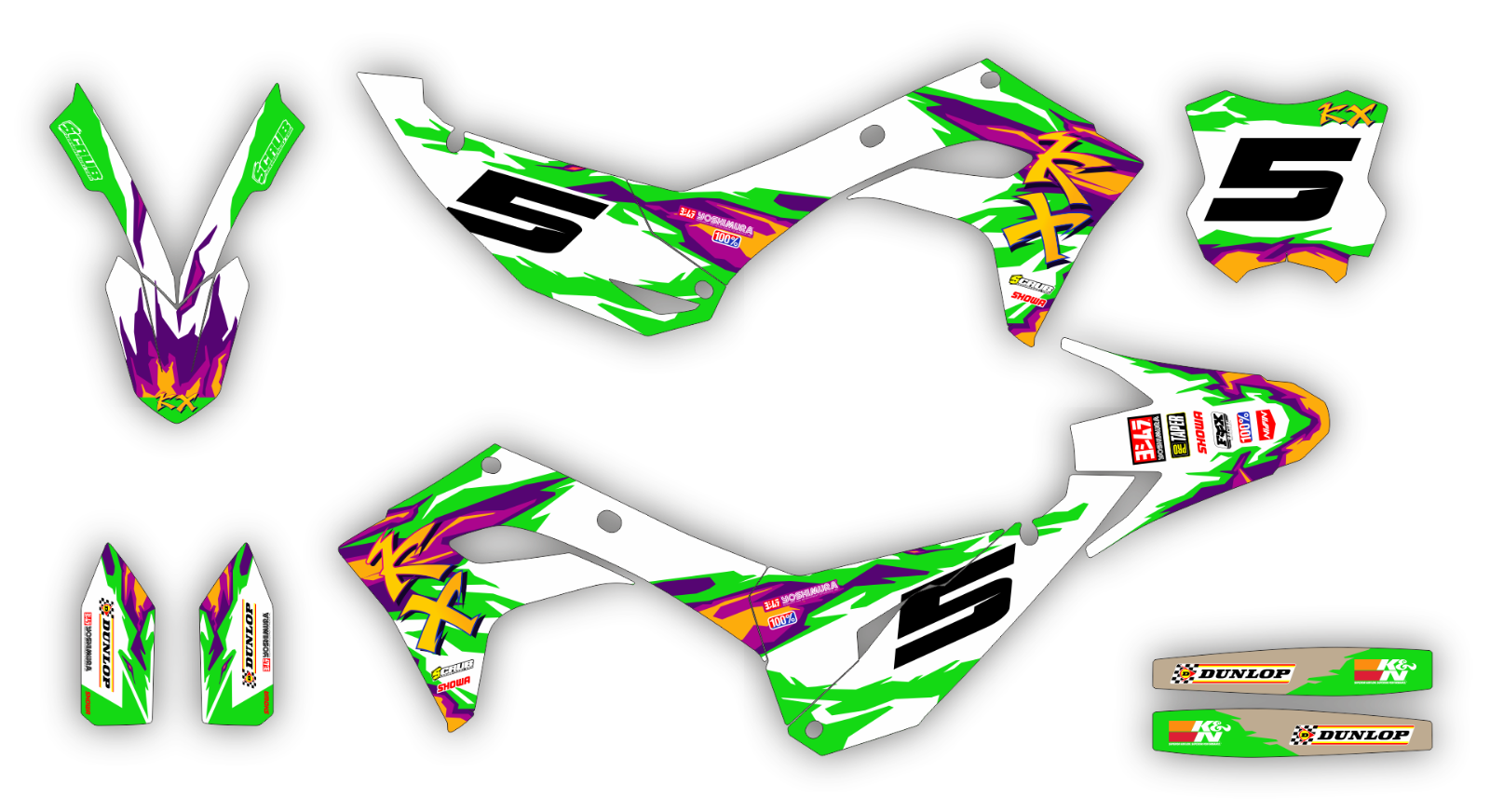 Graphics kit Kawasaki KX450 KX 450 2024 2025 + KX250 KX 250 2025 Stickers KX450X