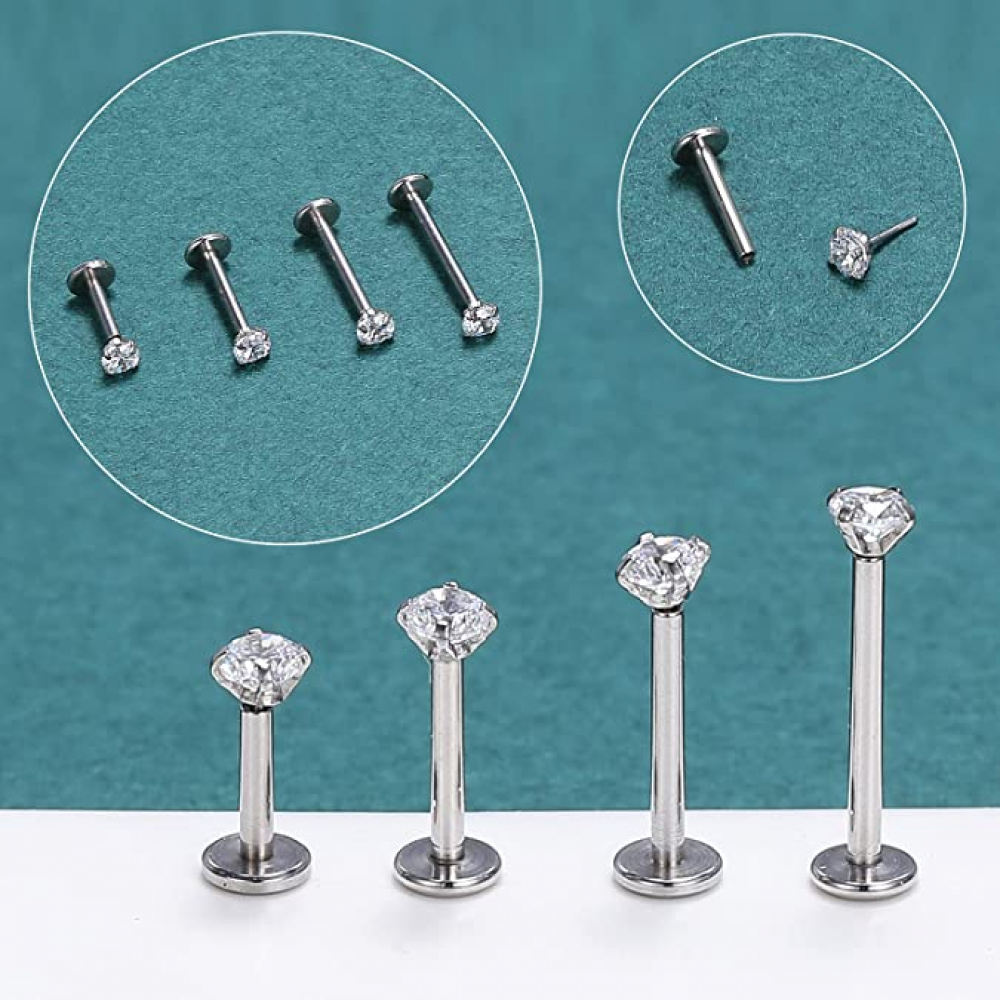 12Pcs 16G Threadless Lip Studs Stainless Steel CZ Helix Earring Labret Piercing - Picture 23 of 53
