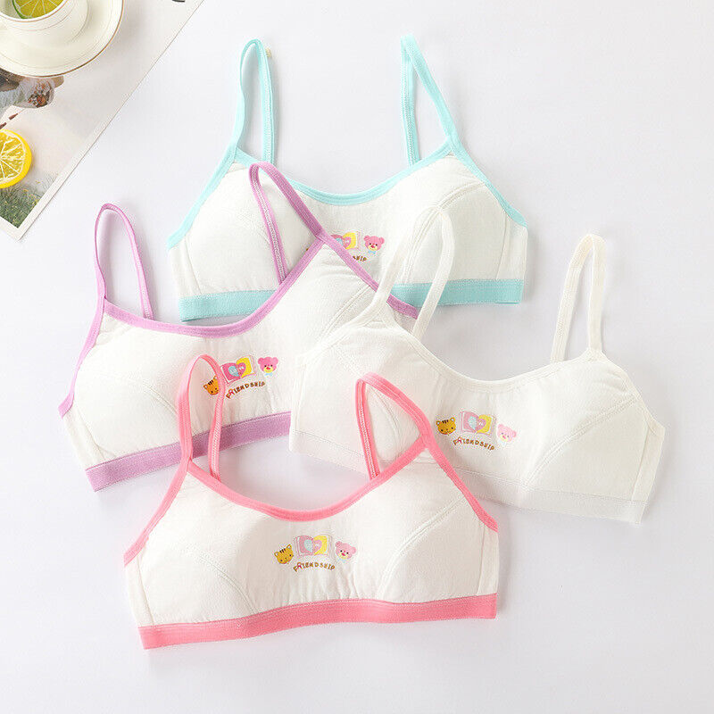 4 Pairs Kids Cotton Girls Bras Cartoon Teenage Soft Training Vest Tops Underwear - Picture 10 of 10