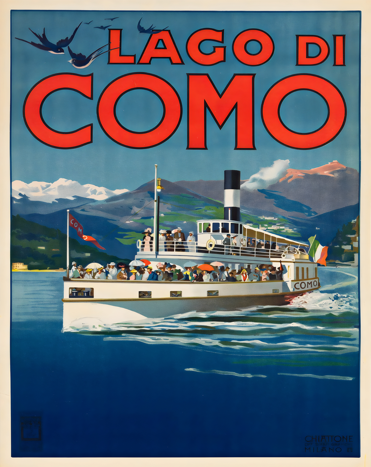 Lago di Como Vintage Travel Poster Italian Boat Art – 12X16/16X20/18X24/24X36