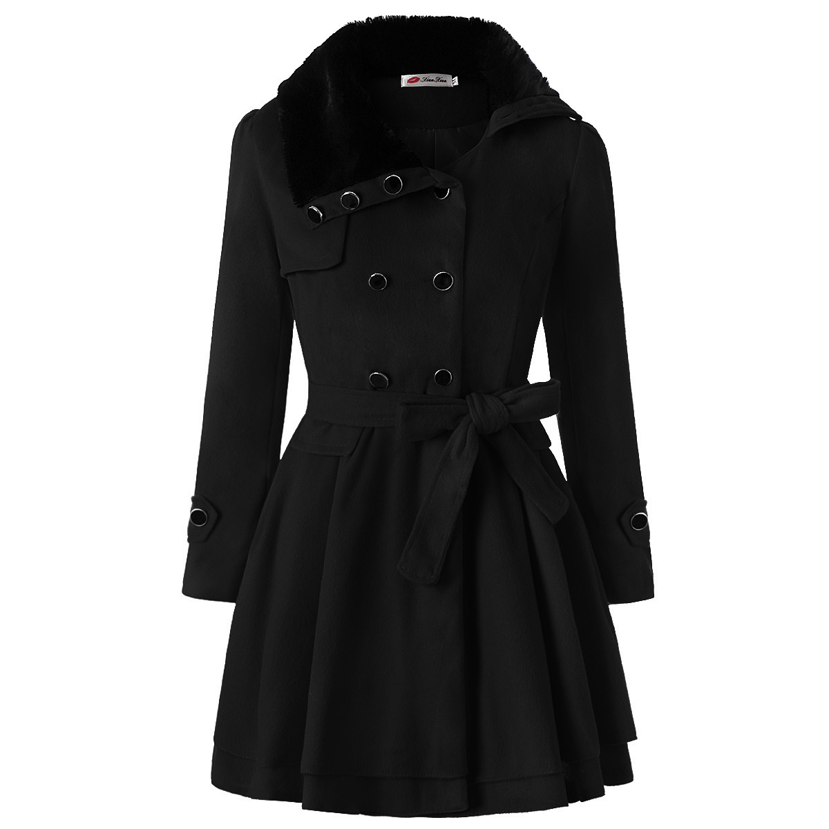 Women's Clothing Slim-fit Mid-length Woolen Coat Double-breasted Padded Coat - Picture 8 of 21
