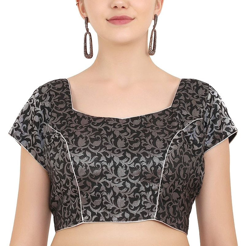 Women's Handmade Brocade Blouse Short Sleeve Saree Blouse Tunic Crop Top Choli - Picture 3 of 146