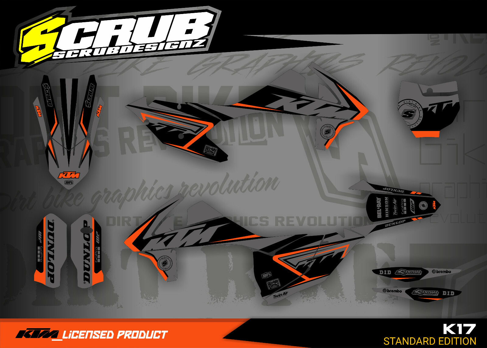 KTM Graphics SX SXf 125 150 250 350 450 - 2016 2017 2018 Decals SCRUB