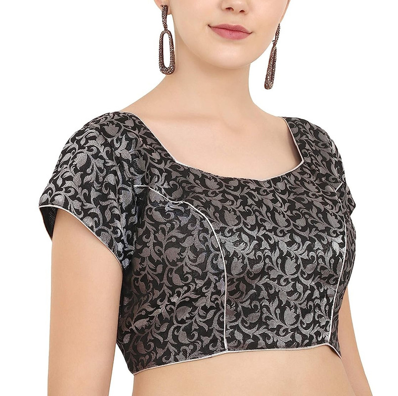 Women's Handmade Brocade Blouse Short Sleeve Saree Blouse Tunic Crop Top Choli - Picture 6 of 146