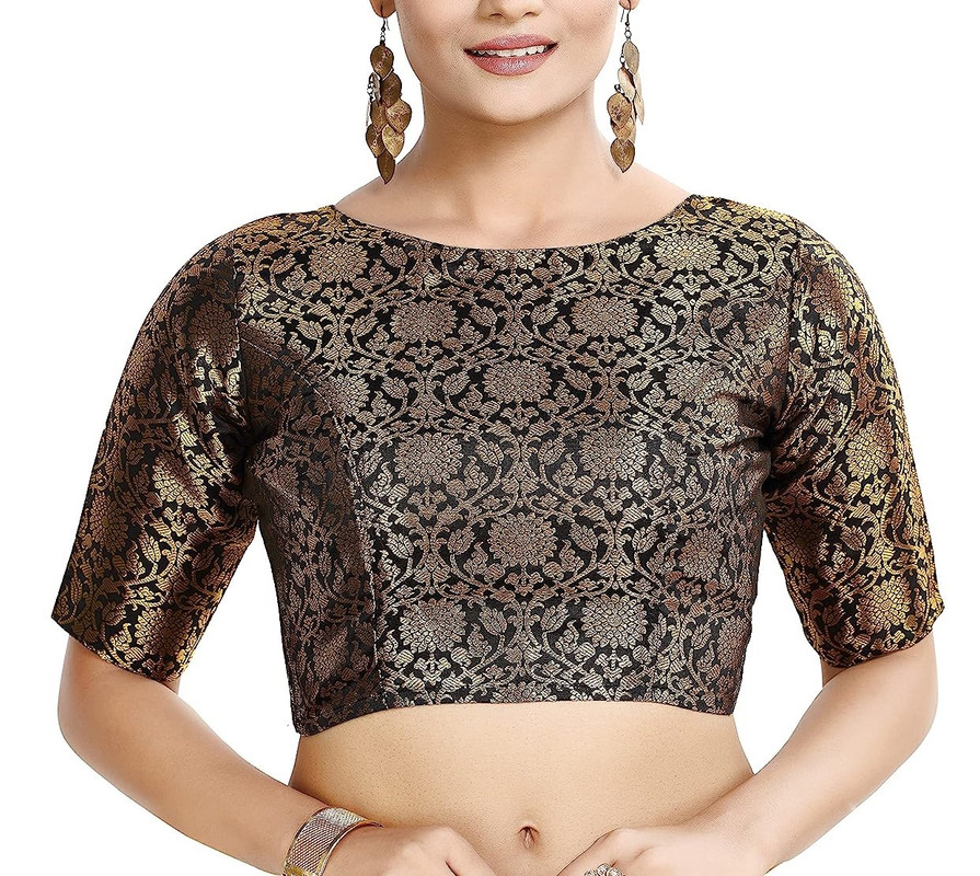 Women's Brocade Saree Blouse Bollywood Ethnic Lehenga Crop Top Tunic Partywear - Picture 15 of 98