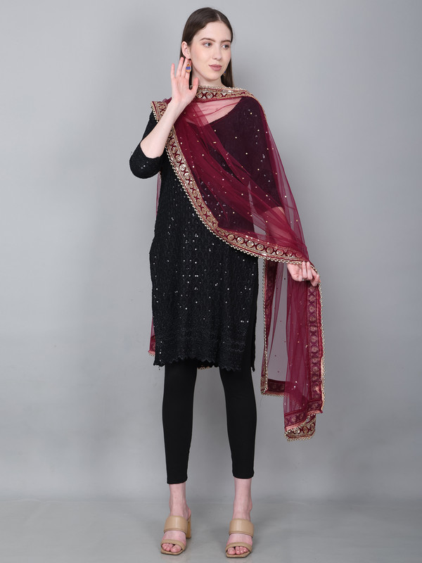 Way2Like Net Bridal Dupatta Embroidered Scarf Hijab Wedding Party Wear For Women - Picture 19 of 42