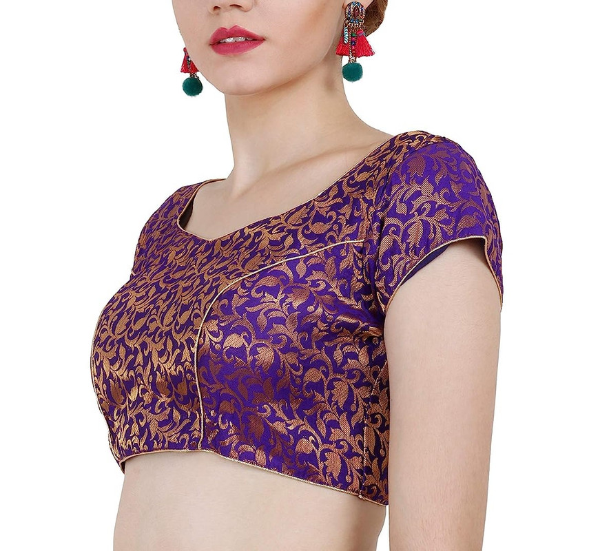 Women's Handmade Brocade Blouse Short Sleeve Saree Blouse Tunic Crop Top Choli - Picture 93 of 146