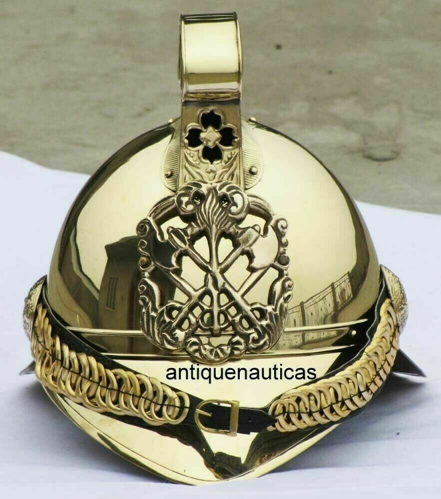Nautical Brass Vintage Collectible Fire Fighter Chief Fireman Helmet Decorative