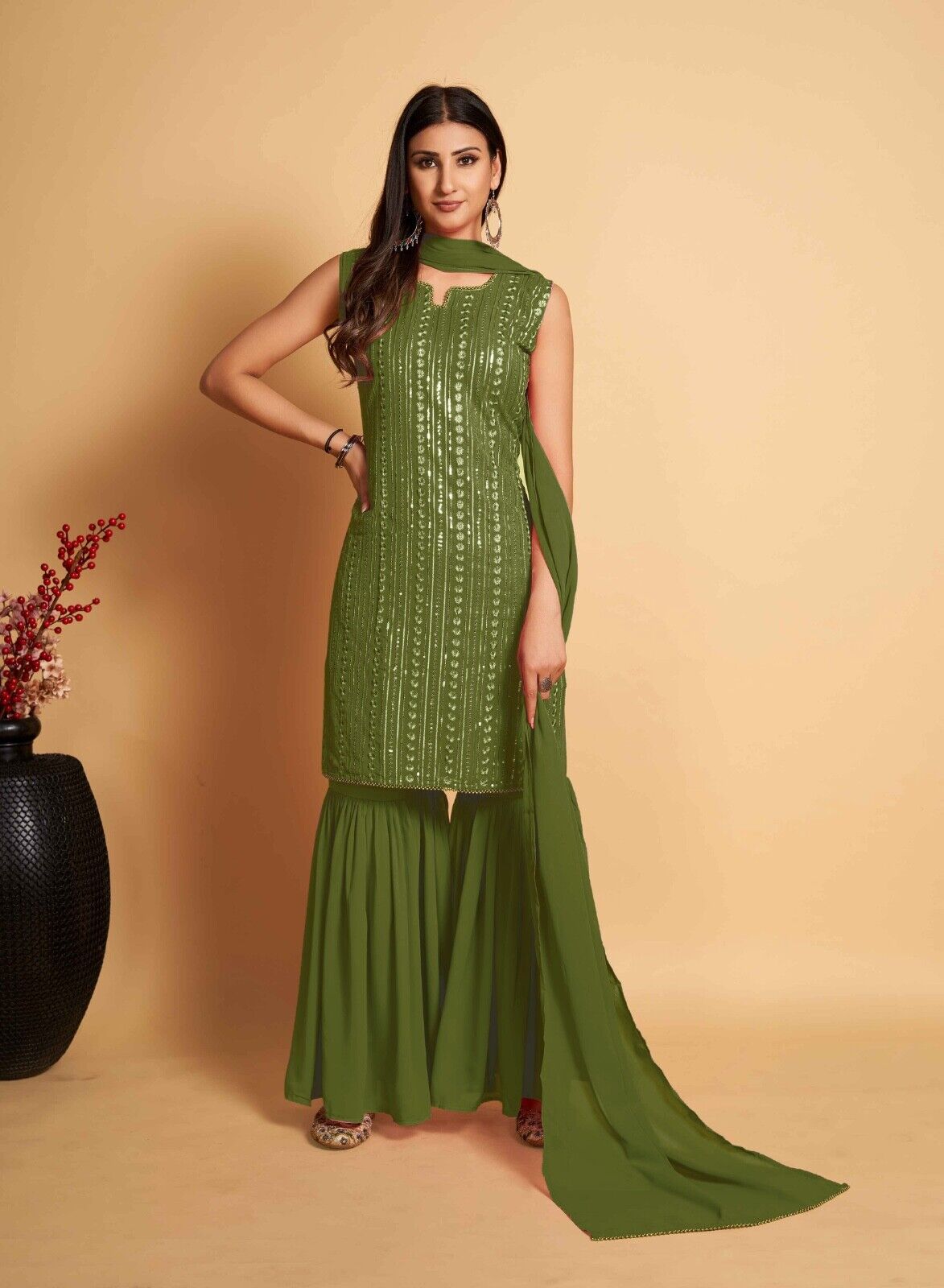 Traje de boda listo para usar sharara Salwar Kameez indio pakistaní...