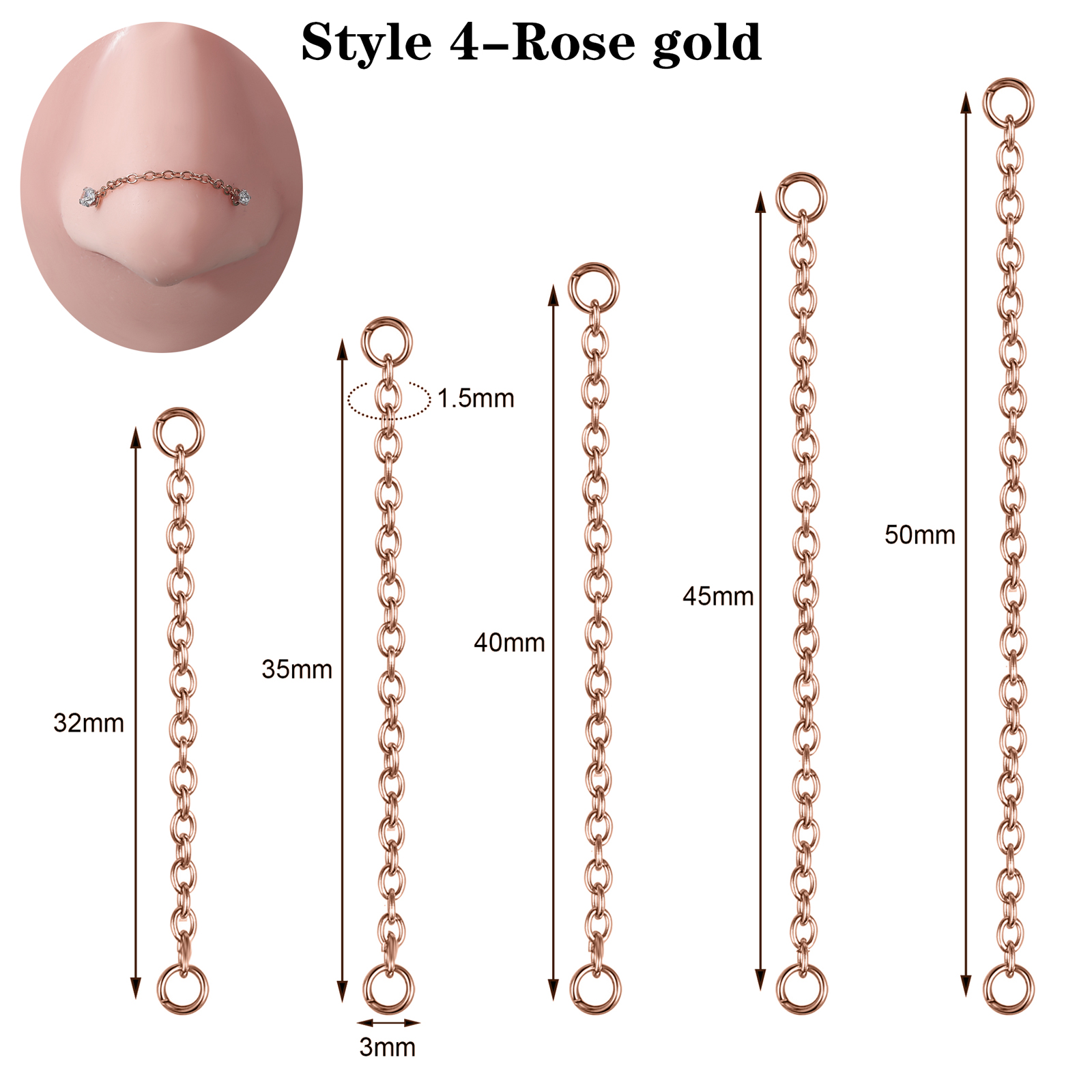 5Pcs Stainless Steel Nose Chain Double Nostril Piercing for Women Men Jewelry - Picture 48 of 104
