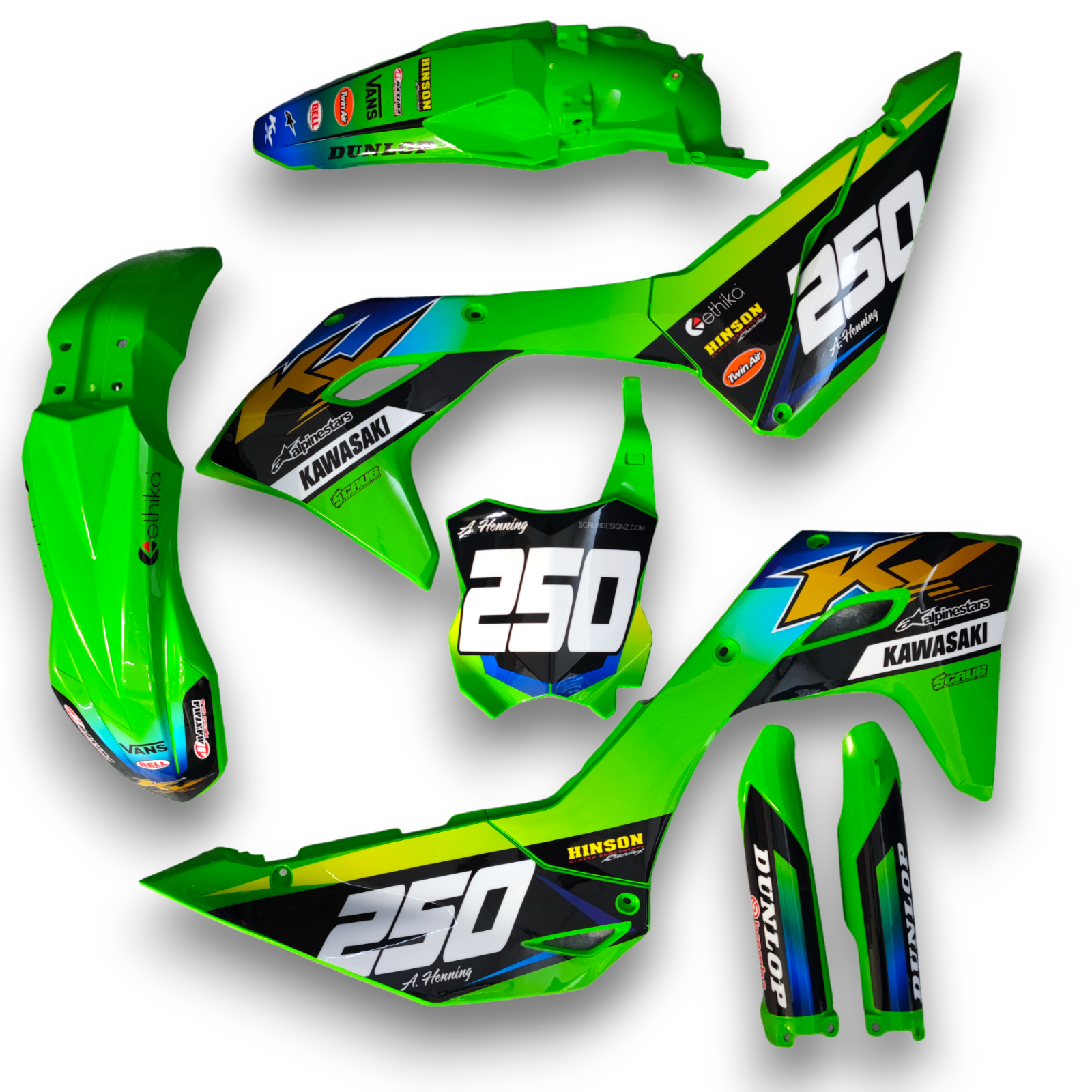 Plastics + Graphics Kawasaki KX450 2024-2025 KX250 2025 KXF Custom race number