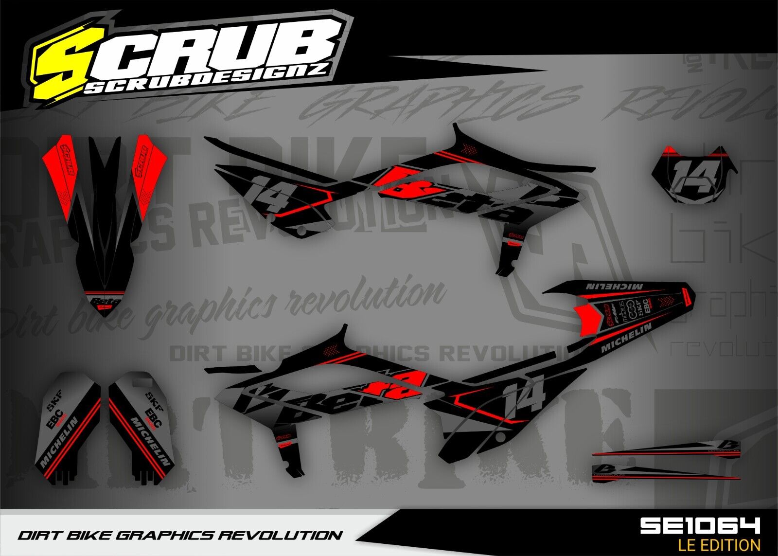 Graphics Kit BETA RR 200 250 300 350 390 430 480 2023-2024 decals RaceNumber