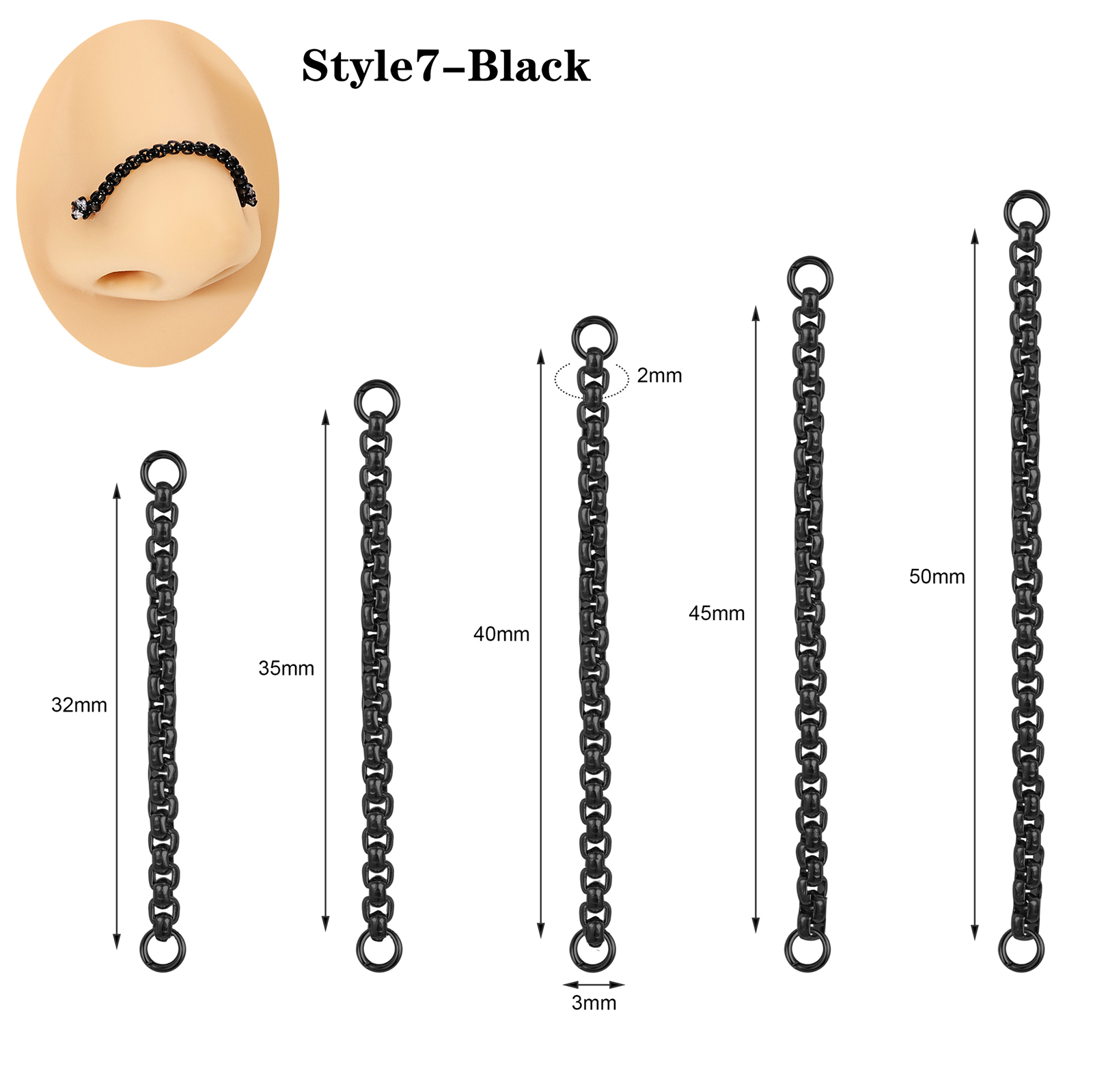 5Pcs Stainless Steel Nose Chain Double Nostril Piercing for Women Men Jewelry - Picture 82 of 104