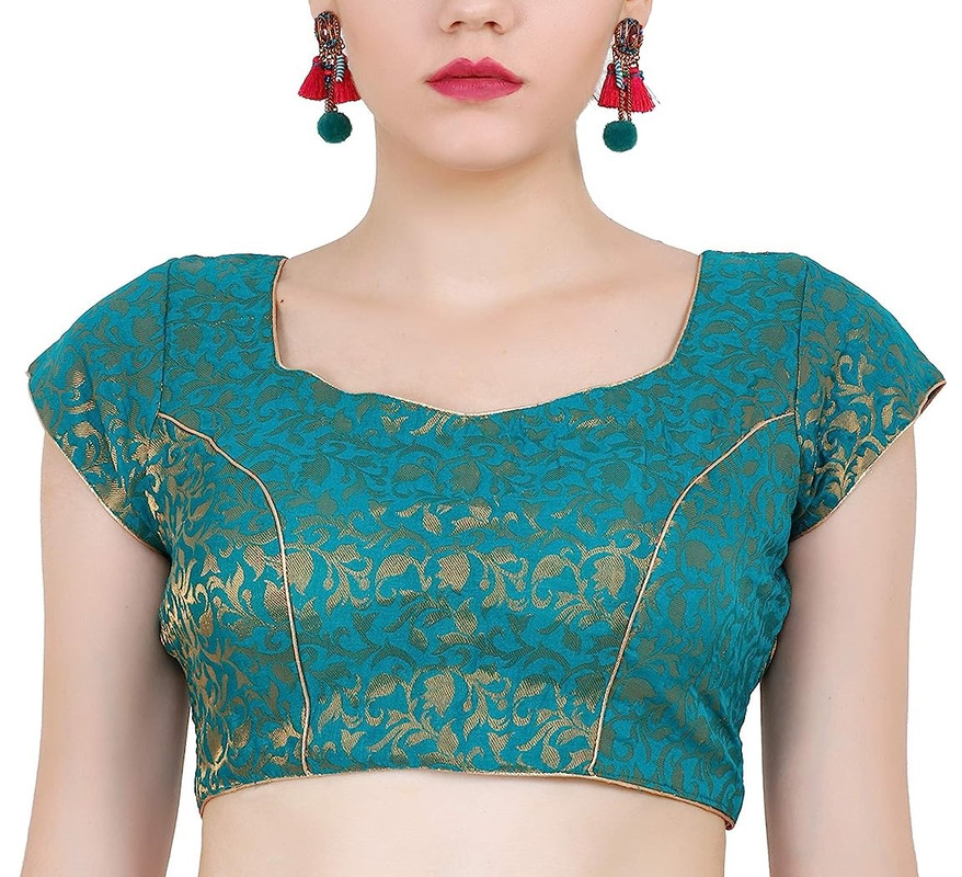 Women's Handmade Brocade Blouse Short Sleeve Saree Blouse Tunic Crop Top Choli - Picture 131 of 146