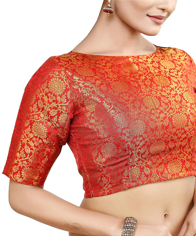 Women's Brocade Saree Blouse Bollywood Ethnic Lehenga Crop Top Tunic Partywear - Picture 86 of 98
