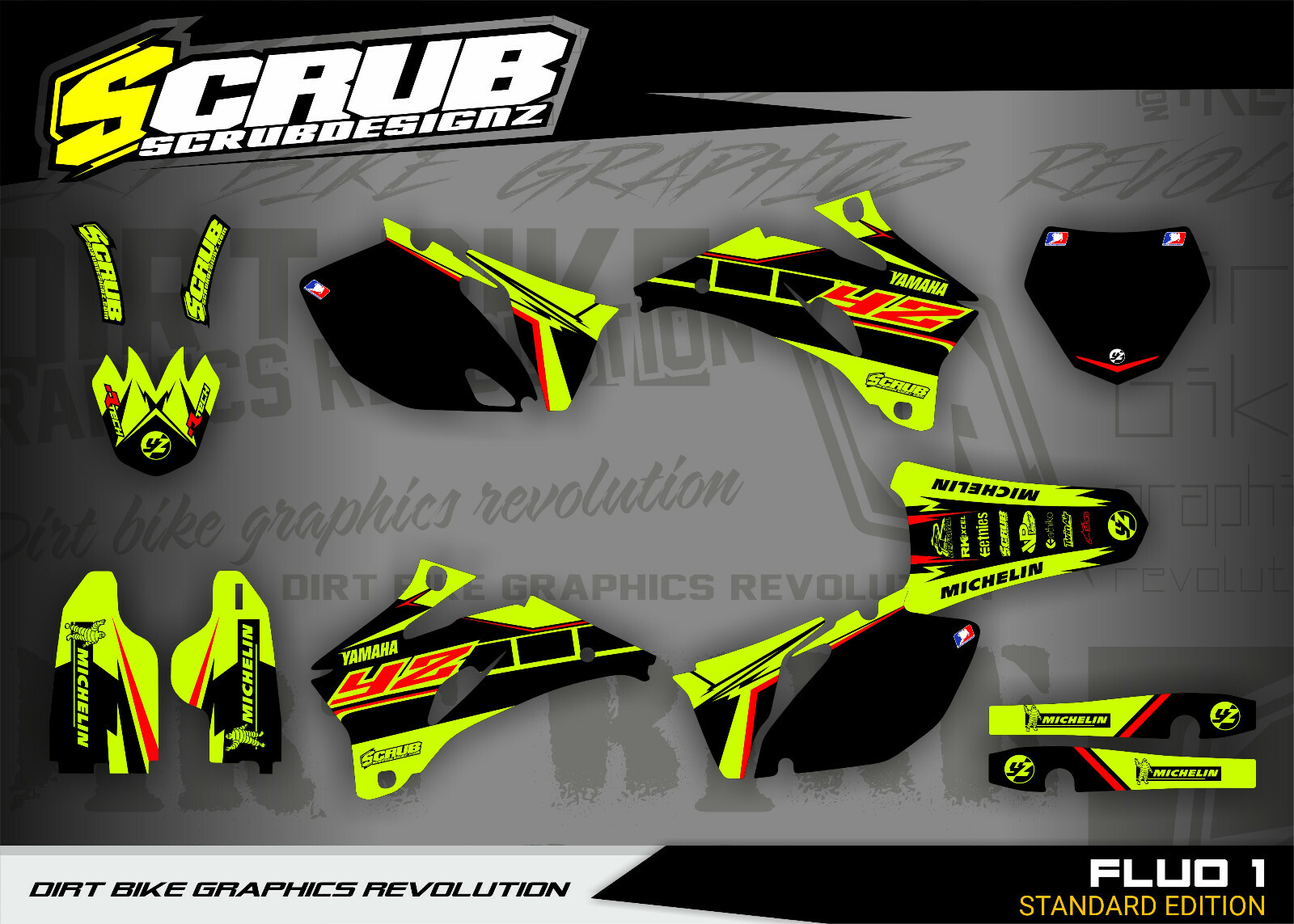 Yamaha YZ250f YZ450f Graphics 2006 2007 2008 2009 YZf 250 450  * FLURO *