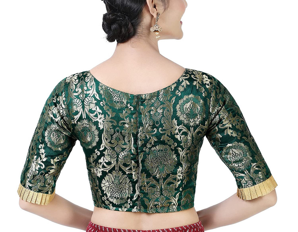 Brocade Saree Blouse Beautiful Lehenga Crop Top Ethnic Choli Boat Neck Partywear - Picture 38 of 110