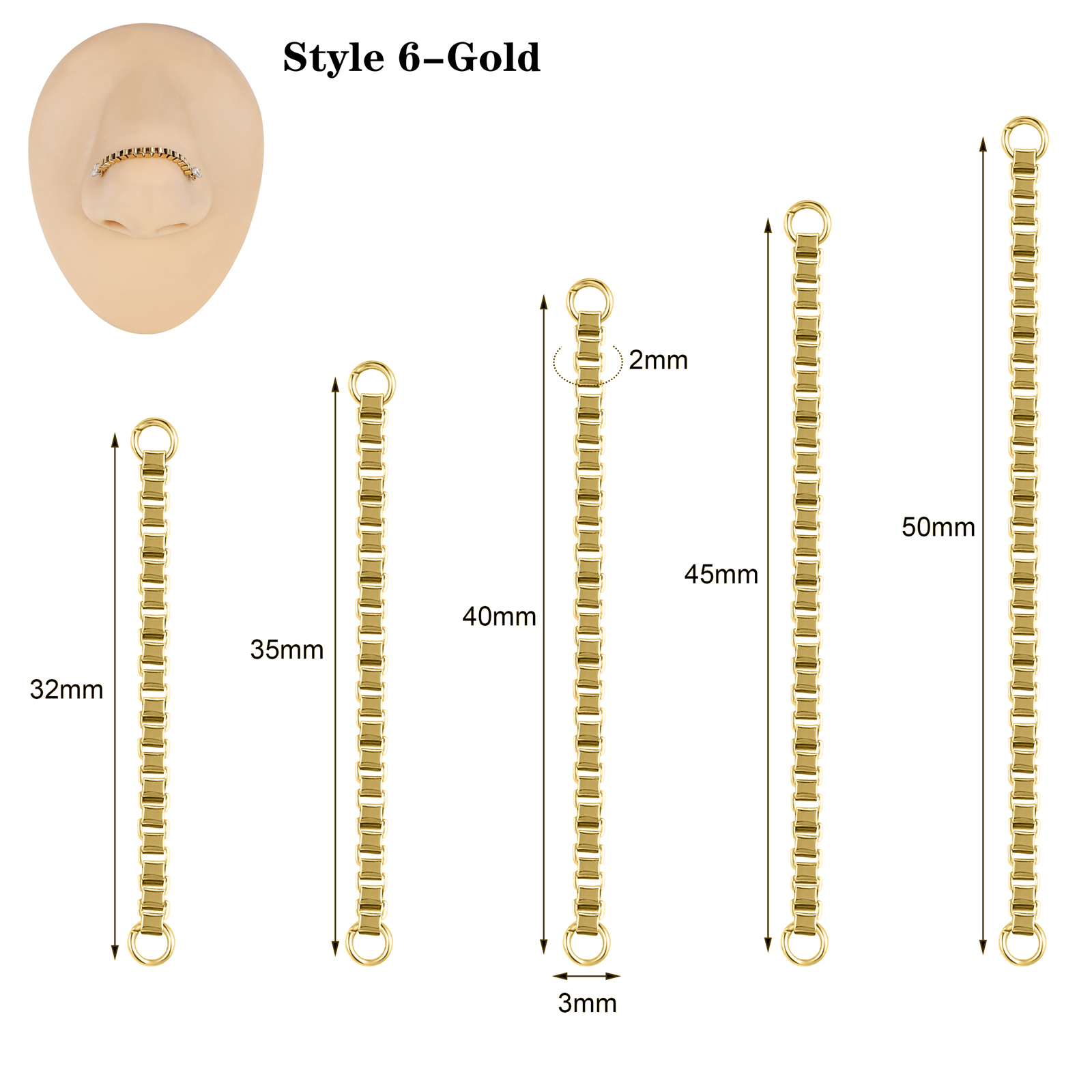 5Pcs Stainless Steel Nose Chain Double Nostril Piercing for Women Men Jewelry - Picture 71 of 104