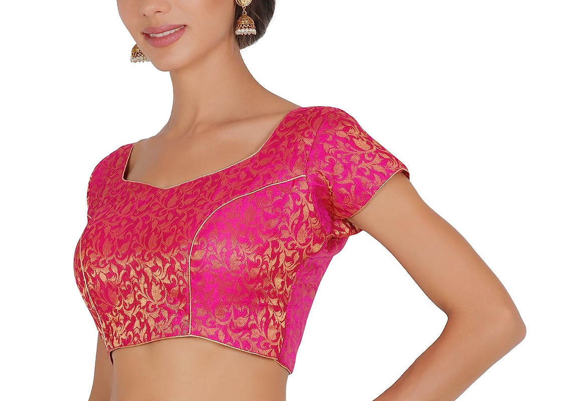 Women's Handmade Brocade Blouse Short Sleeve Saree Blouse Tunic Crop Top Choli - Picture 85 of 146