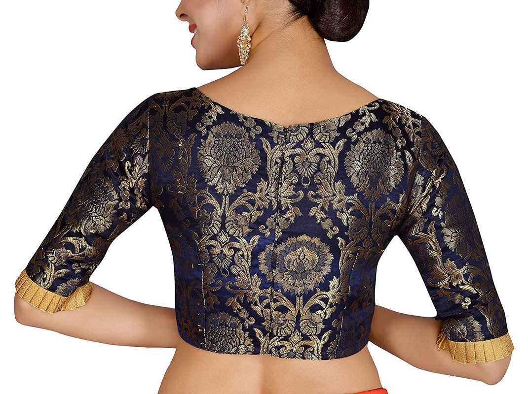 Brocade Saree Blouse Beautiful Lehenga Crop Top Ethnic Choli Boat Neck Partywear - Picture 91 of 110
