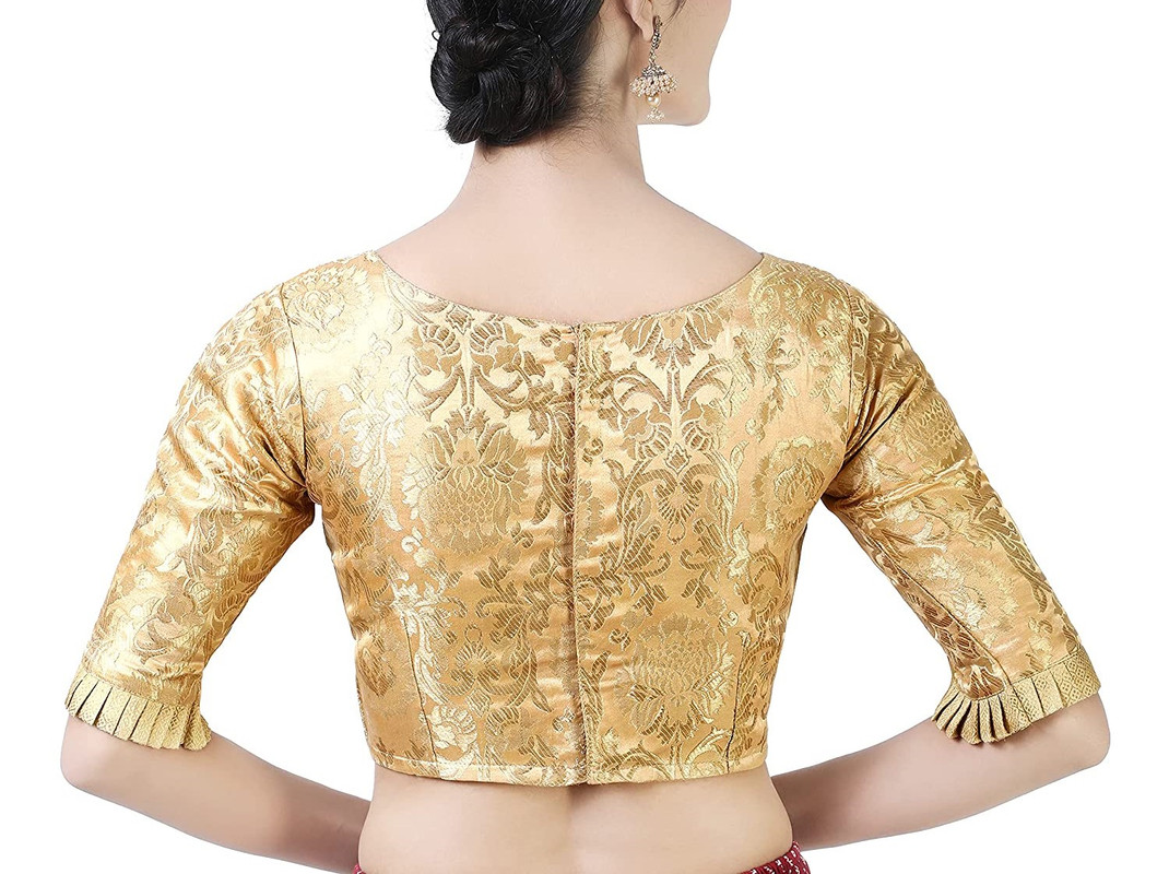 Brocade Saree Blouse Beautiful Lehenga Crop Top Ethnic Choli Boat Neck Partywear - Picture 62 of 110