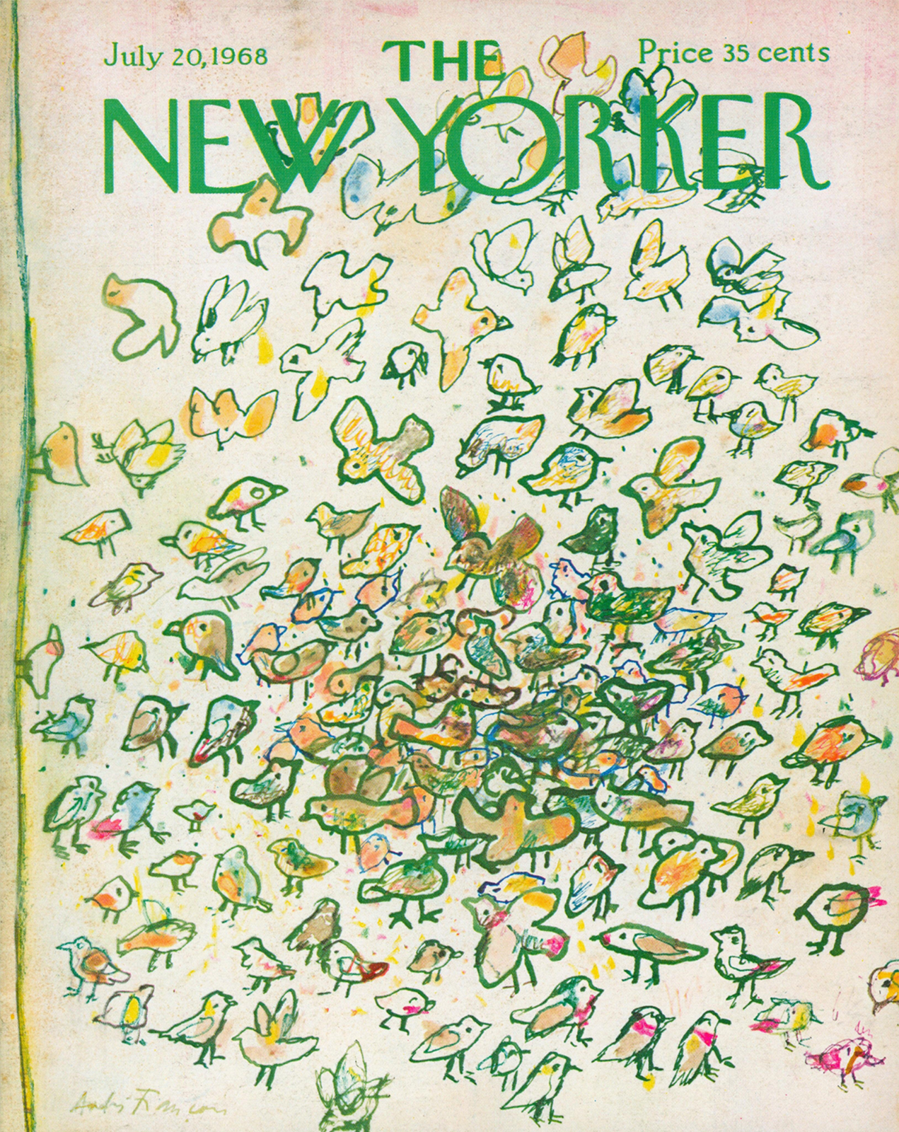 New Yorker July 1968 Poster Whimsical Bird Wall Art – 12X16/16X20/18X24/24X36